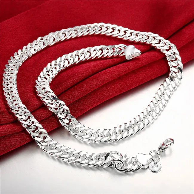 925 Sterling Silver Men's Necklace and Bracelet Set with Crystal