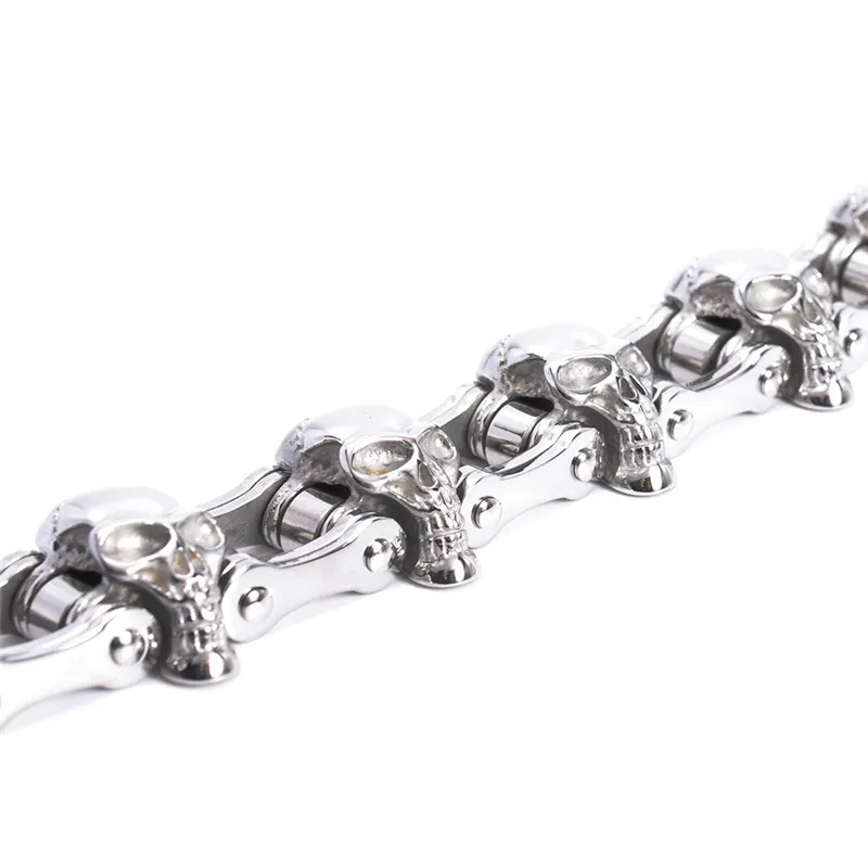 Personalidade punk titanium skull clube bicicleta cadeias de bicicleta braceletes pulseira pulseira pulseira trenyd jóias cinzer lace alta polido