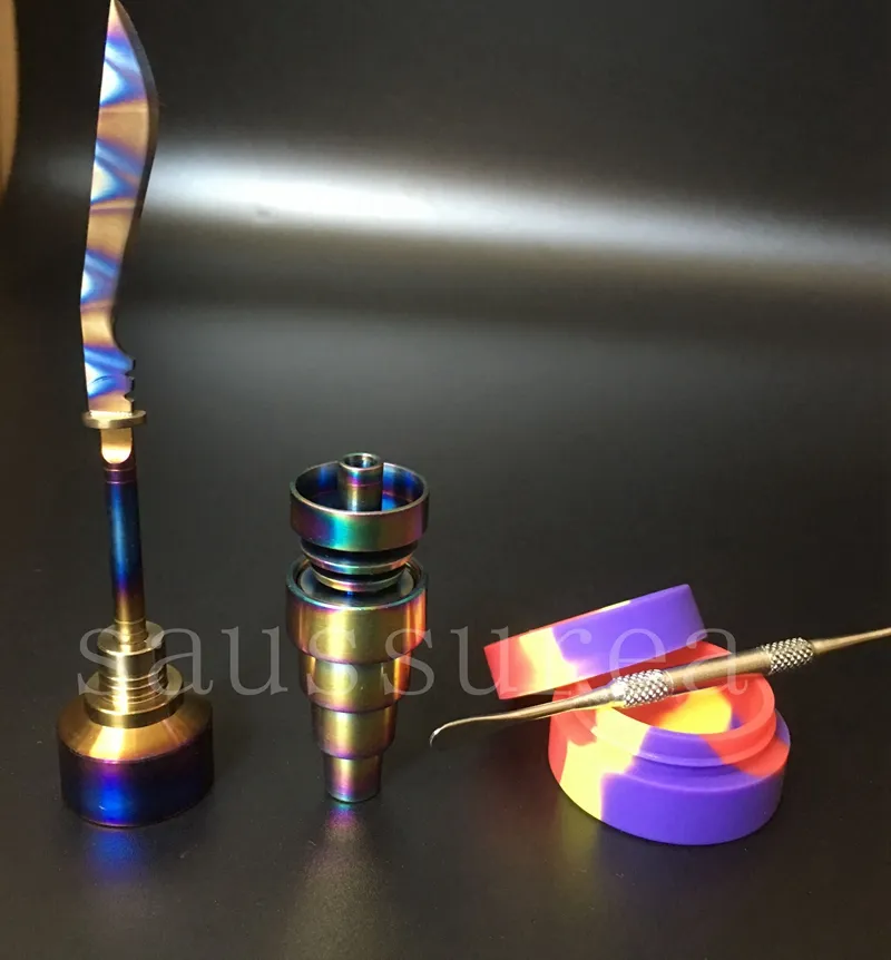 Nyaste glasbongverktyget Set Anodiserad färgglad titan Nagel Rainbow Carb Cap Dabber Slicone Jar for Glass Water Pipes