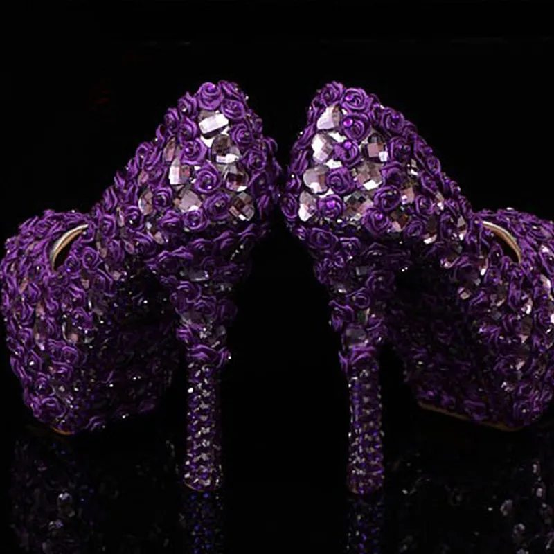 Escarpins à talons violets pour femmes, chaussures de fête d'anniversaire, robe de bal, strass, chaussures de mariage, pour mère et mariée, nouvelle collection