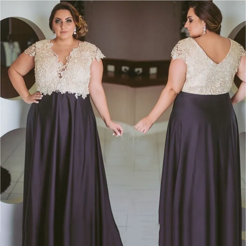 Formal Plus Size Prom Dresses Lace A Line Special Occasion Gowns V Neck Evening Dress Sleeves