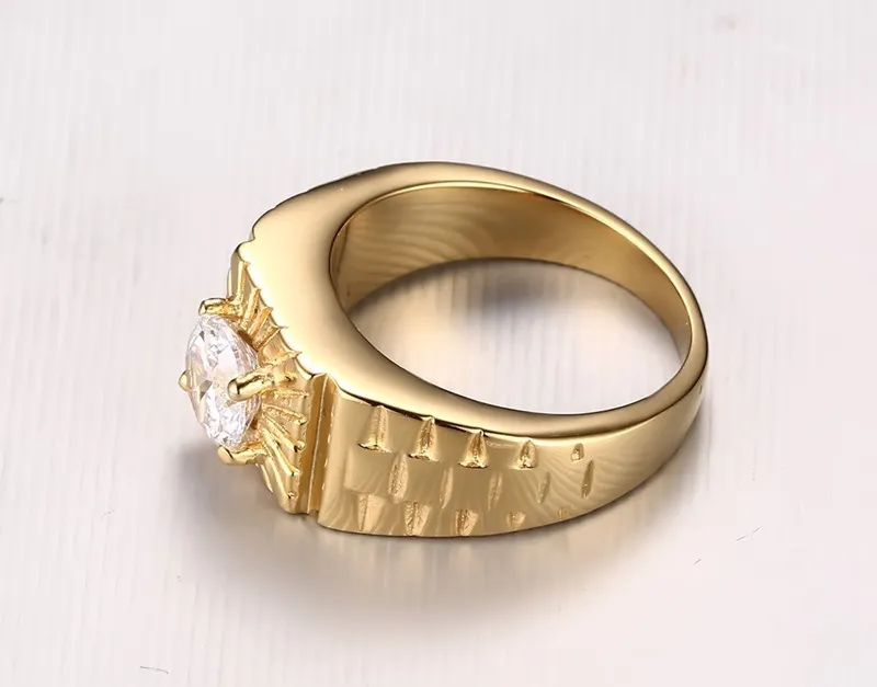 Män punk ring rostfritt stål cz ip guld pläterad hög polerad vintage smycken snidade geometriska hipsters tillbehör guldstorlek 7118415644