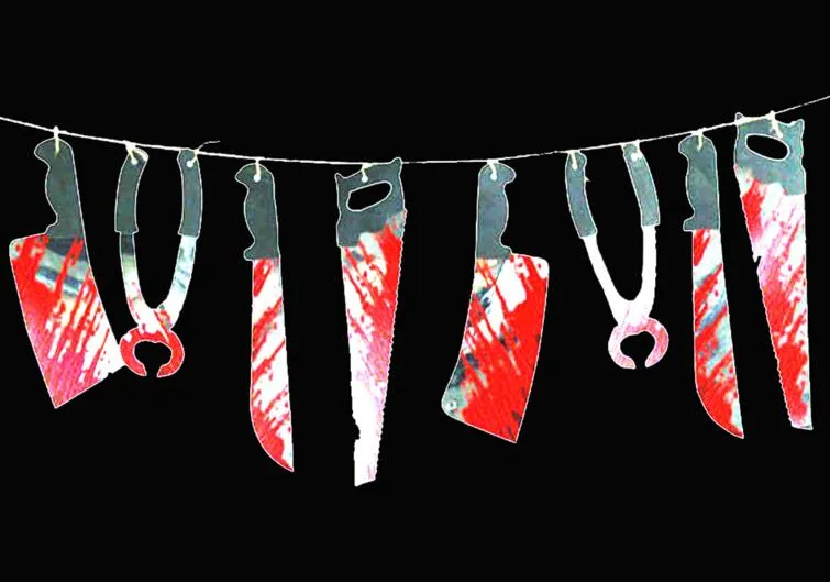 Accessoire d'Halloween décor de maison hantée torture outils de corps sanglants parties du corps coupées guirlande bannière Gory Party drapeaux suspendus décorations