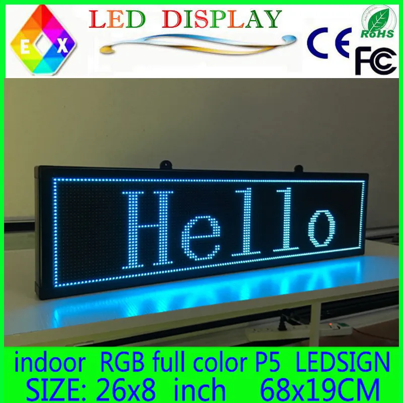 26x8 인치 P5 실내 풀 컬러 LED 디스플레이 스크롤 텍스트 빨간색 녹색 파란색 흰색 노란색과 파란색 오렌지 LED 오픈 로그인 광고판