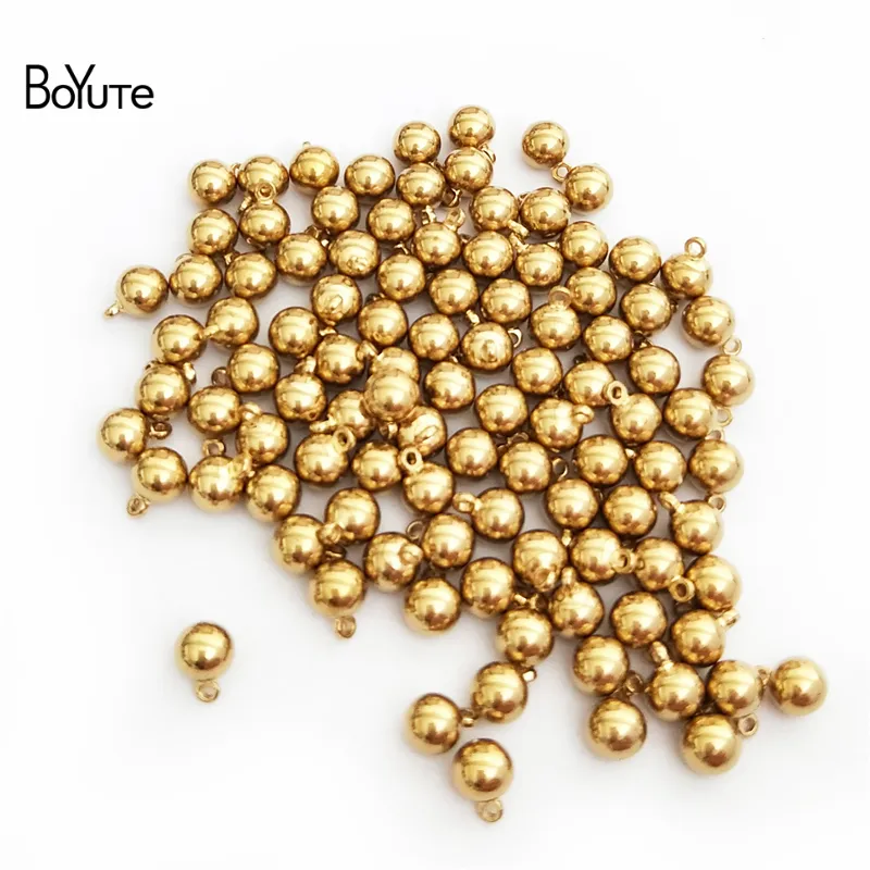 Boyute 3mm 4mm 5mm 6mmソリッドブラスボールペンダントビーズループ付きジュエリー用金属ビーズ