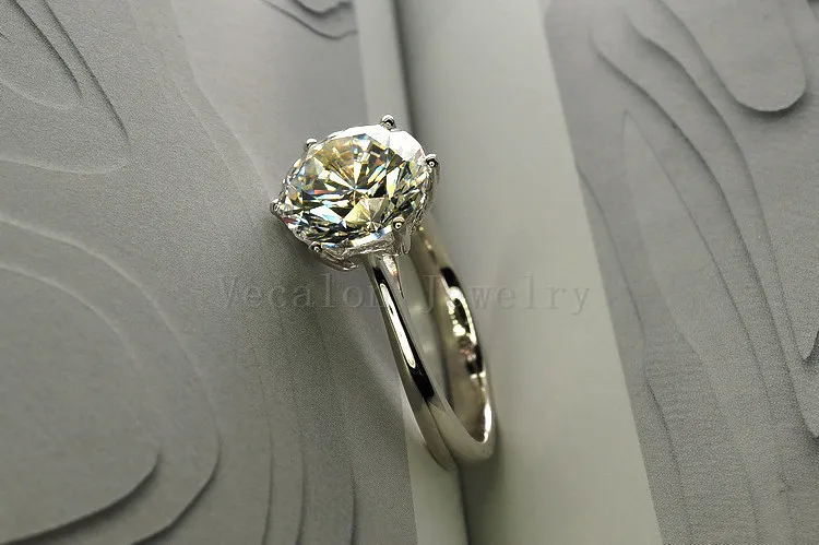 Vecalon 2016 Marca Feminino Anel Solitaire 4ct Simulado diamante Cz 925 Prata Esterlina Noivado aliança de casamento anel para mulheres