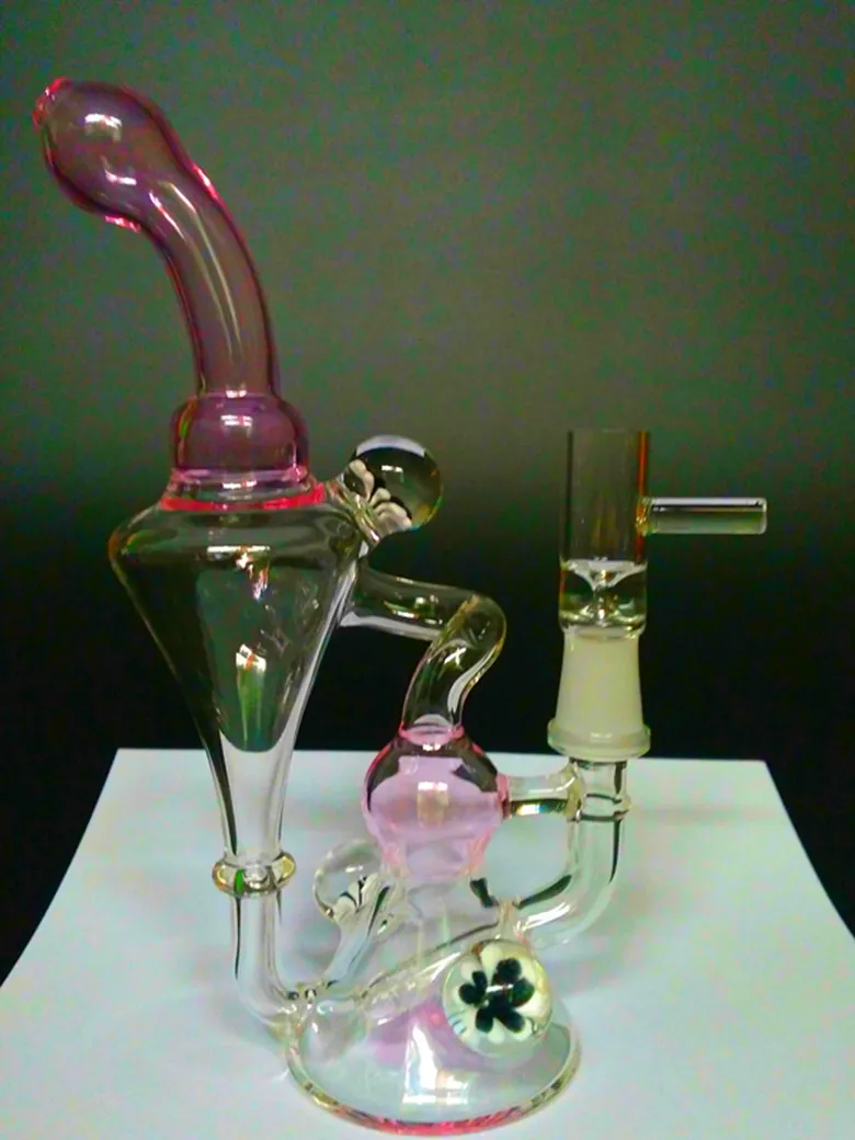 Pink Recycler Bong Glass Bongs nexusglass hitman glass hightimes Bong 14.4mm joint en verre huile dab rig Glass Rig