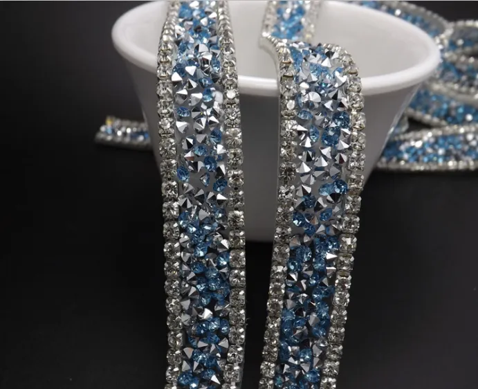 Bezpłatny statek, ślub kryształ rhinestone banding wykończenia, 2 ciierki / partia, fantazyjna sukienka ślubna dekoracyjne wykończenia, ciasto ślubne łańcuch dekoracyjny