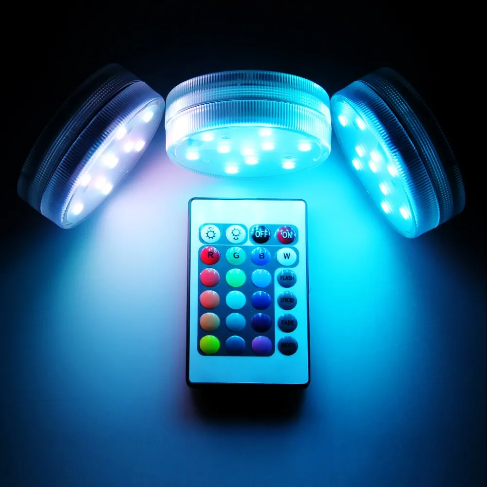 100% Vattentät RGB Submersible LED-ljus 3AAA Batteri som drivs under Vase Light Remote Controlled LED-ljus