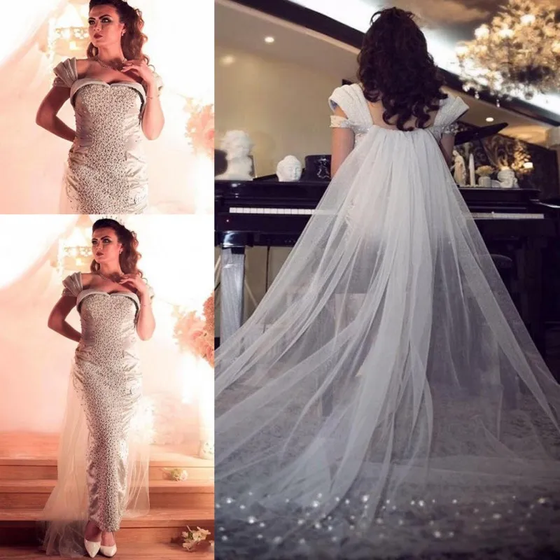 Arabic Luxury Beading Vestidos De Festa Long Straight Bateau Off The Shoulder Pearls Beaded Evening Dresses Cheap Online Prom Gowns
