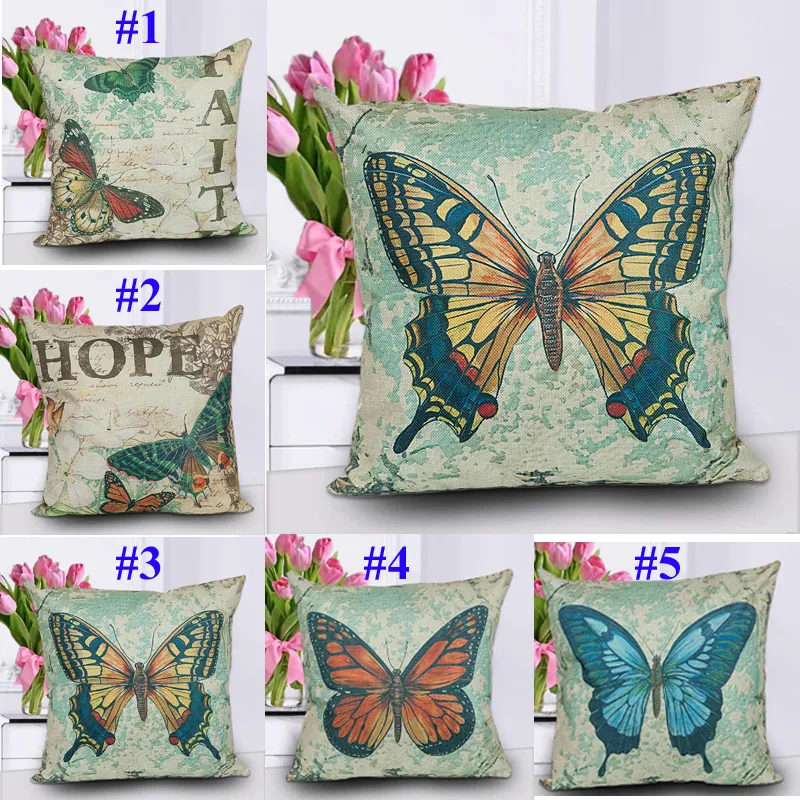 Butterfly Print Cotton Blend Sofa-Cushion Cover Cute Papillon Naps Pillow Cases Square Home Textile Cushion Covers