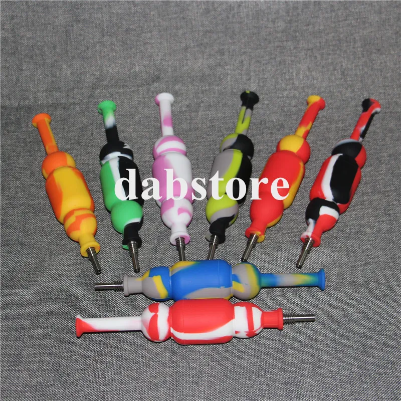 Silicone Nectar bong hookah Colorful Mini Silicone Water Pipes with Titanium Nail 10mm Concentrate Dab Straw Oil Rig