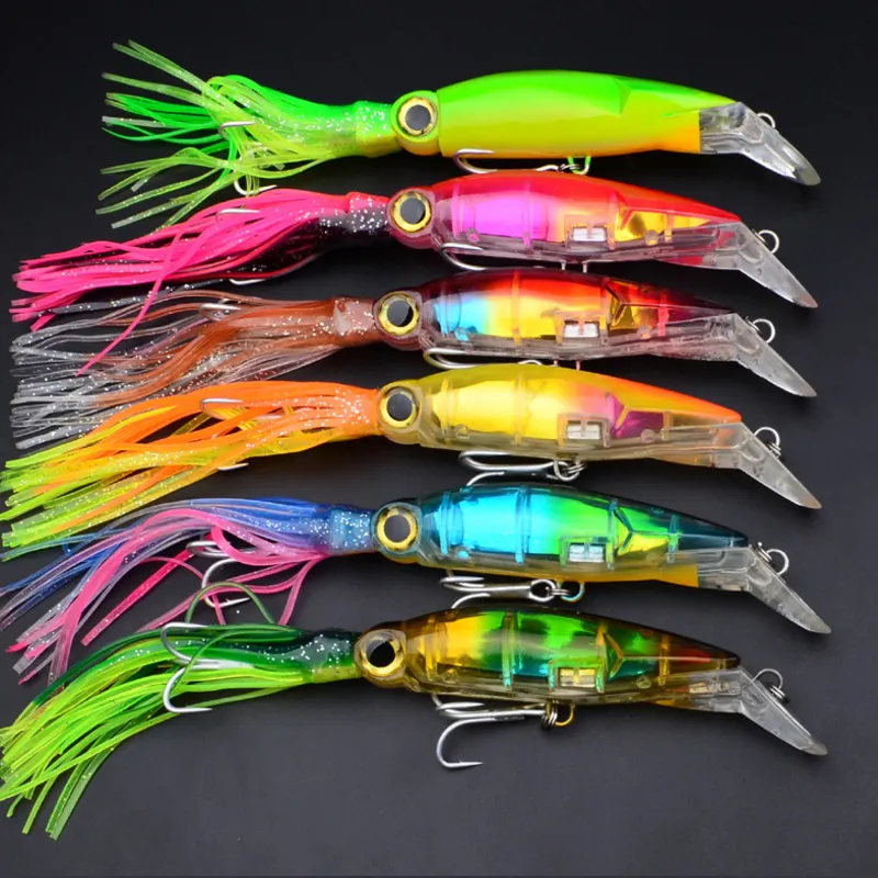 6 Färg 14cm 40g Fiske Baits Bläckfisk Lure 3D ögon med skäggfiske Lures Hook High Quality