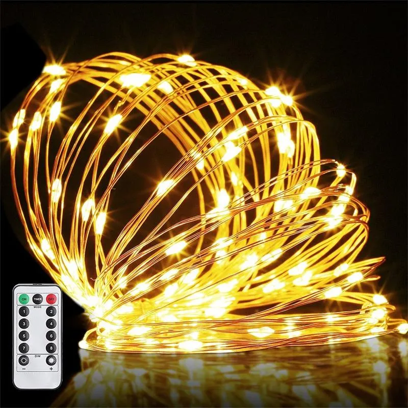 3 x AA batteriebetriebene Lichterkette mit Fernbedienung, 5 m, 50 LEDs, LED-Kupferdraht-Lichter für Weihnachten, Zuhause, Party