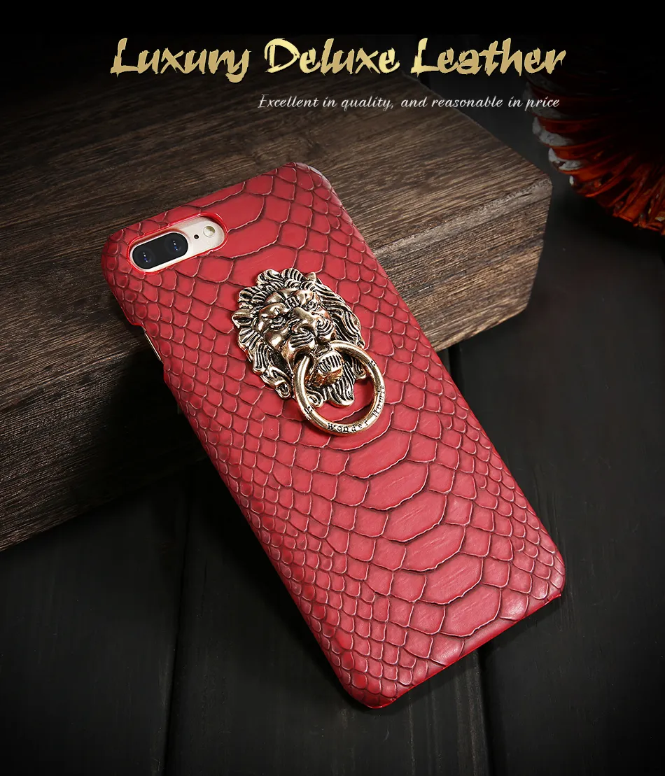 2018 Ny designväska till iPhone 7 7 Plus Cover Luxury Lion Head Snake Pattern Metal Ringhållare Stativ för iPhone 7 Telefonkåpa CAPA