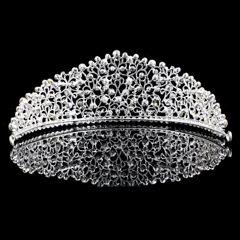 Gorgeous mousserande silver Big Bröllop Diamante Pagant Tiaras Hårband Kristall Brudkronor för Brides Prom Pageant Hår Smycken Headpiece