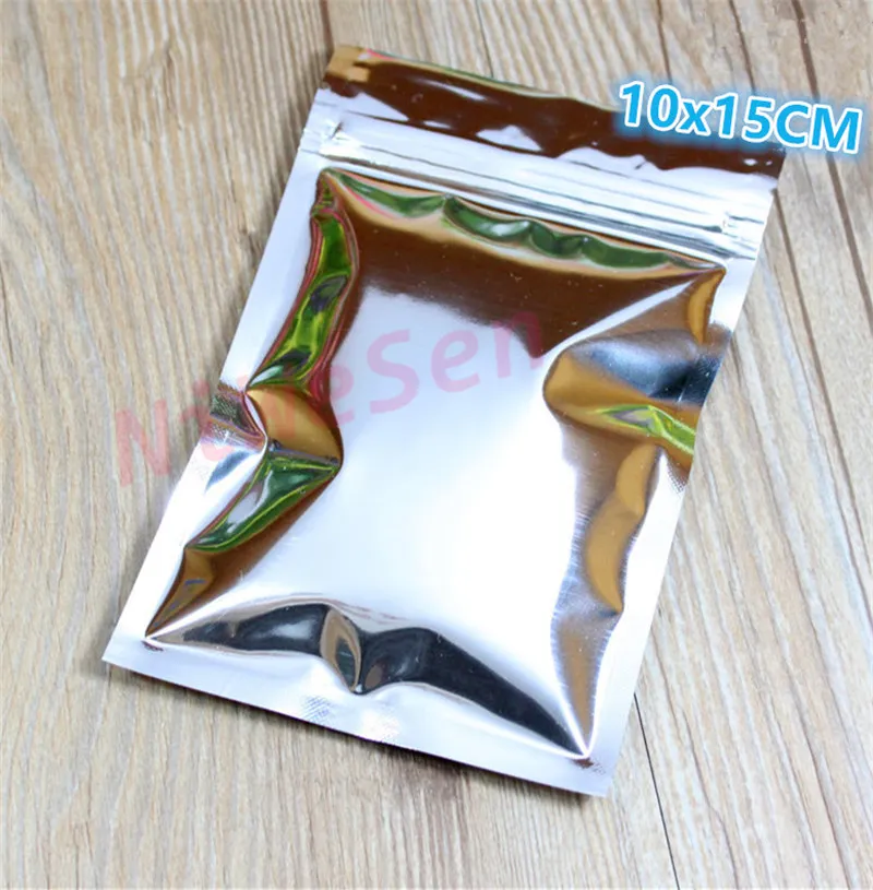 10x15cm, 100pcs / lot X 실버 도금 알루미늄 호일 지퍼 잠금 백 - Mylar 호일 플라스틱 파우치 resealable 지퍼 클립 손잡이 스티커 식품 보관