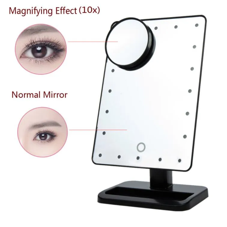 Réglable 20 LEDs miroir de maquillage éclairé écran tactile Portable loupe vanité lampe de table miroir cosmétique outil de maquillage