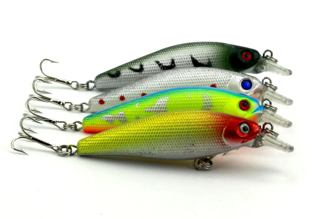 Hengjia Balıkçılık Lures Minnow 8.5 cm 10.3g 6 # Kanca Sert Yem Dalış Derinlik 4 Renk Iki Kanca 200 adet PESCA Sazan Olta Takımı