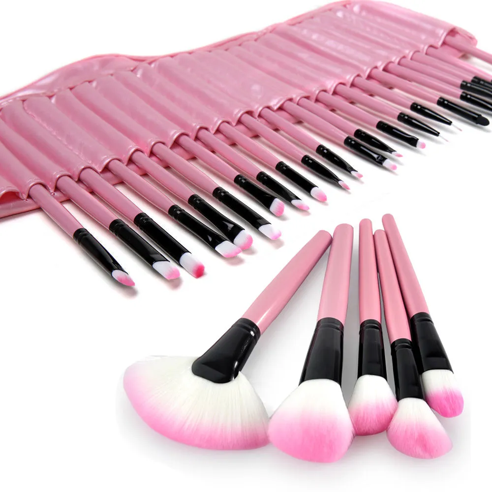 Pinceles de maquillaje Pro 32 piezas PINK Bolsa Estuche Superior Cosmético suave Juego de pinceles de maquillaje # T701