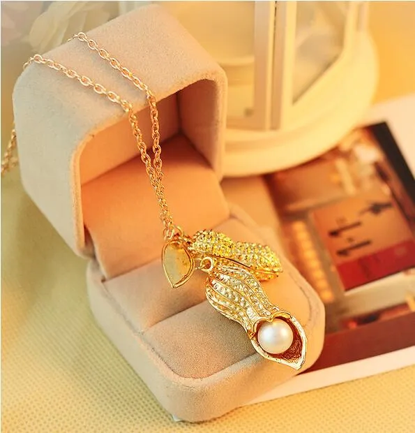 Élégant collier de perles doré cacahuète Peasecod pendentif collier femmes mode chaîne pendentif bijoux filles fête accessoires