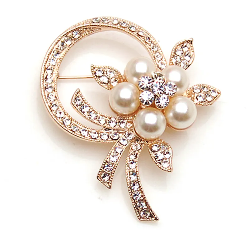 2 pouces plaqué or crème perle et strass cristal Diamante fête bal broche broches bijoux accessoire