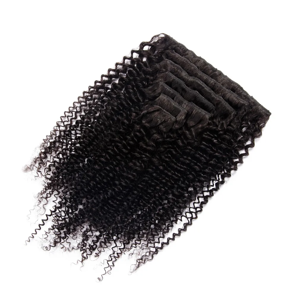 Clip In Human Hair Extensions Naturligt hår 100g 7st / Lot Afro Kinky Curly Clip