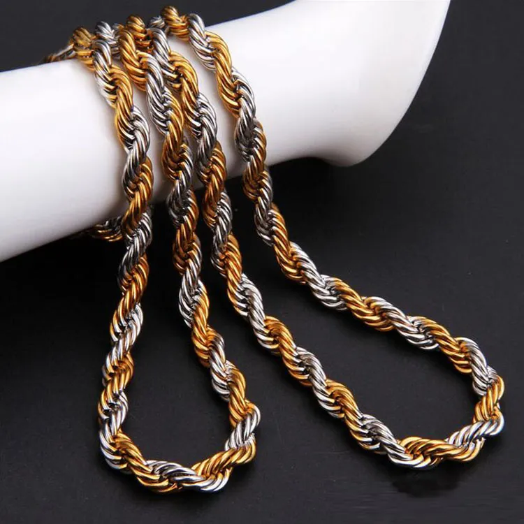 2.5mm Gold Twist Chains Necklaces For Men Titanium Steel Rope Chain Necklace 20 22 24inch Jewelry wholesale 0011LDN