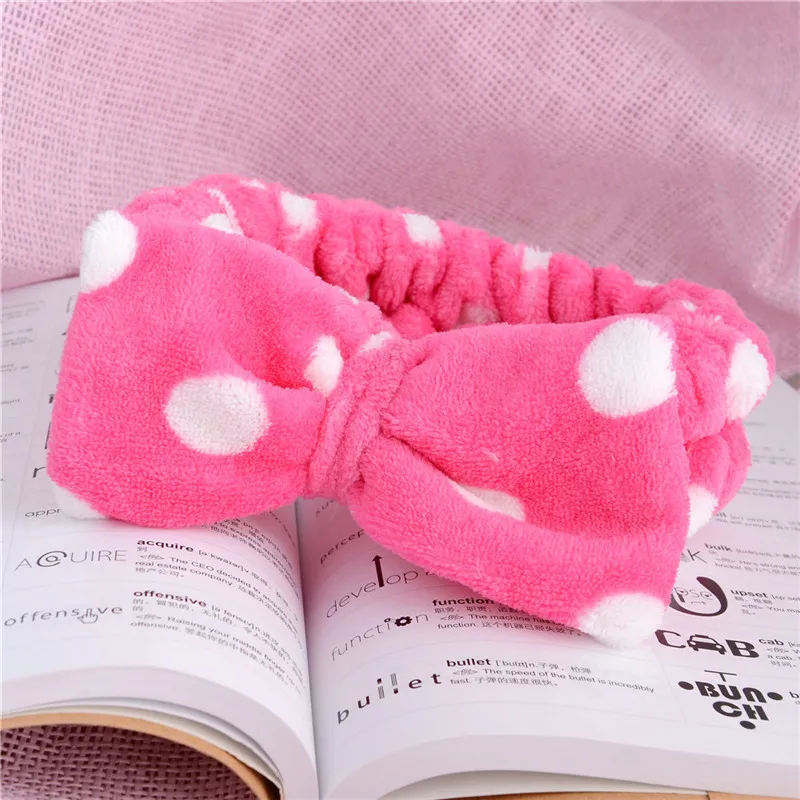 Bath Hair Band Womens Coral Velvet Big Bow Polka Dot Stripe Bandeaux Laver Visage Maquillage SPA Douche Cheveux Turban ZA0625