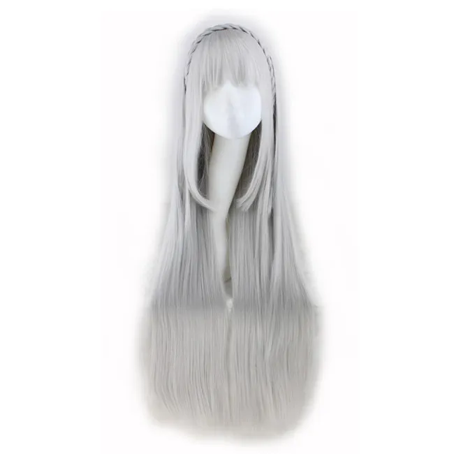 WoodFestival long straight wig with bangs Life in a different world from zero emilia cosplay anime wig grey have braid fiber hair 8029266