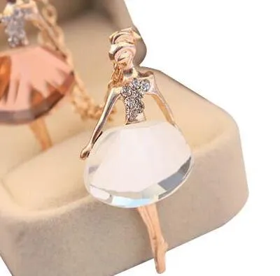 Crystal Dance Ballet Girls Collane con ciondolo a catena lunga con diamanti Ballerina Collana Statement Women Wedding Party Jewelry
