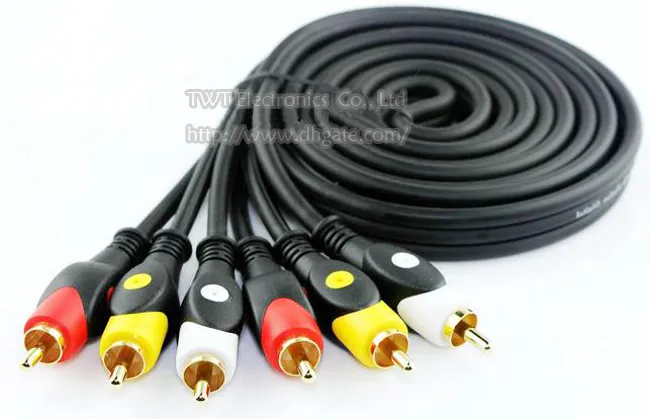 Cables, 3M Golden Plated THREE RCA Male to THREE-RCA-Male Plug Audio Video TV-AV Set-Top-Box Connector Cable
