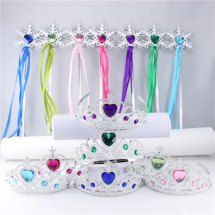 Sneeuwvlok Lint Wands Crown Set Fairy Wand Meisje Kerstfeest Sneeuwvlok Edelsticks Magic Wands Hoofdband Crown Tiara Kleurrijke IB298