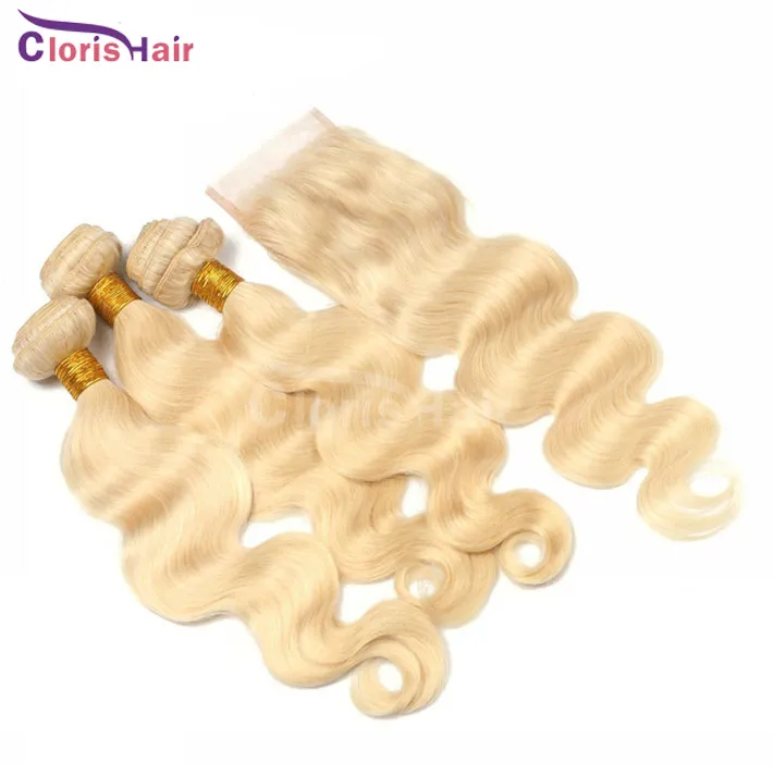 613 blonde bündel mit schließung malaysischer jungfrau body wave top spitze schließung mit 3 bündeln menschliche haare honig blonde wellenförmige webt schließung 4 stücke