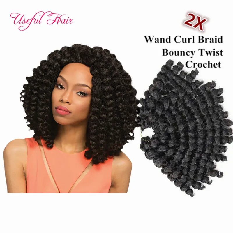 8 '' Jumpy Wand Curls Crochet Tressant Cheveux Janet Synthétique Crochet Synthétique Cheveux Tresses Jamaican Bounce Twit Twit Tway Extensions de cheveux Noir Femmes