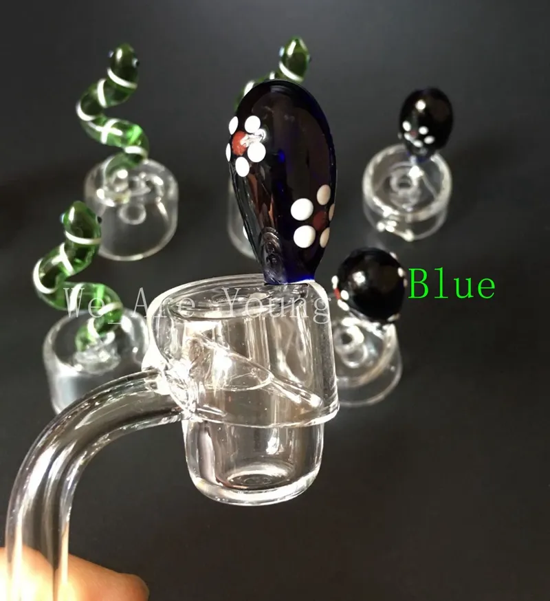 4 mm dicker Quarz-Banger-Nagel mit Vergaserkappe, bunte Glas-Vergaserkappe, Vogelschlange und blaue 10 mm, 14 mm, 18 mm, 90 Grad Quarz-Banger