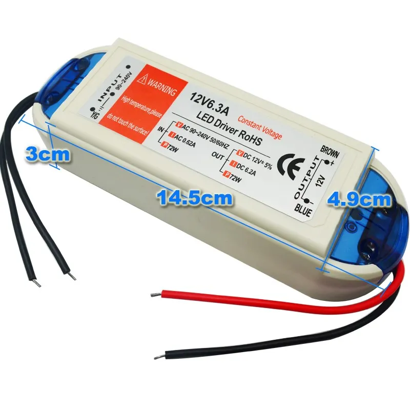 12V 6.3A 72W Voeding 18 W 28W 48W 100W 90V-240V Verlichting Transformers Safy Driver voor LED Strip Lichtbollen