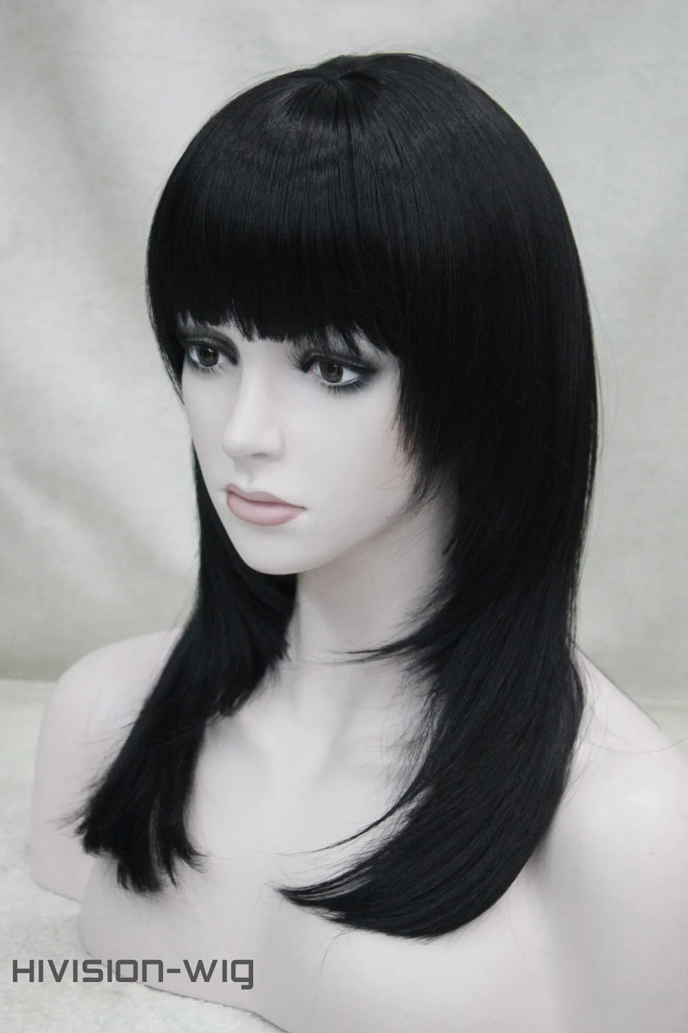 free shipping beautiful charming hot Excellent Jet Black Long Straight Bangs Women ladies Daily Hair wig