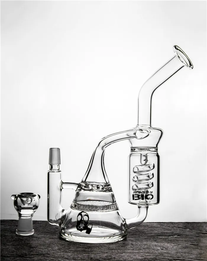 Heady Sprial Perc Dab Rig Unique Black Skull Water Pipe Bubbler Double Recycler Beaker Bongs Thick Coil Bong Free Shipping