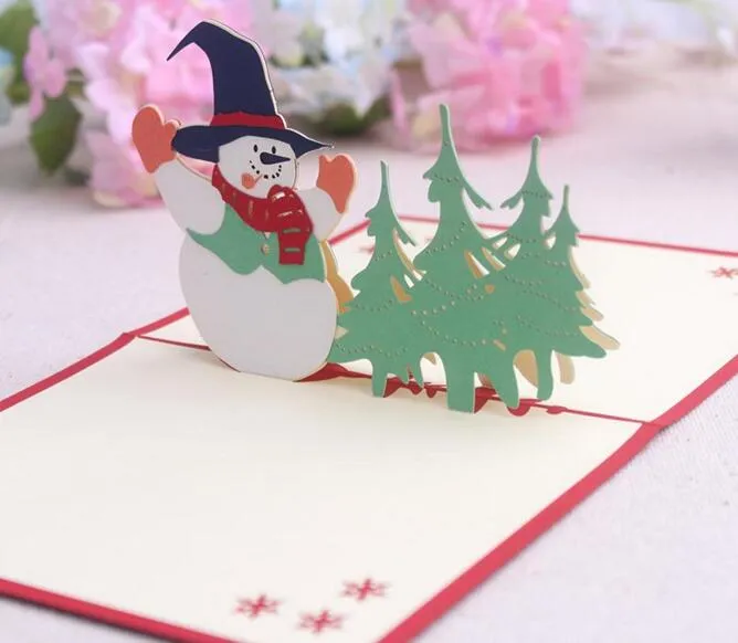 Bonhomme de neige fait à la main Kirigami Origami 3D Pop UP, cartes de vœux, carte postale d'invitation pour cadeau d'anniversaire et de noël, 10 pièces