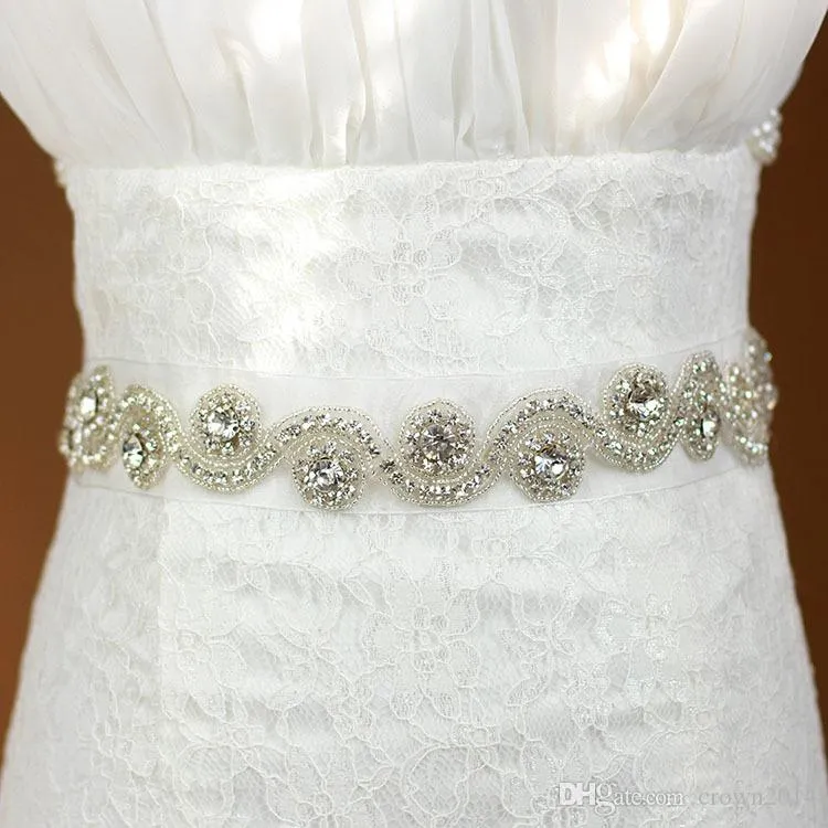 2022 Bridal Bridal Bridal Belt Crystal Dress Dress Abito da sposa Sash Strass Strass perline A Sashes Satin Tulle Handmade Immagine reale in magazzino