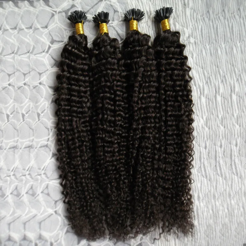 Mongolian kinky lockigt hår 200g mänsklig fusion hår spik du tips 100% remy mänskliga hårförlängningar 200s afro kinky curly keratin stick tips