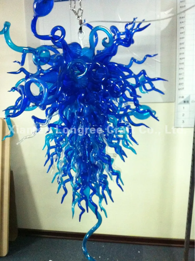 Lampadari con lampada di Murano blu Dale Chihuly Style Vetro soffiato a bocca Lampade a sospensione Art Déco moderne Decorazioni per la casa Lampadario a LED