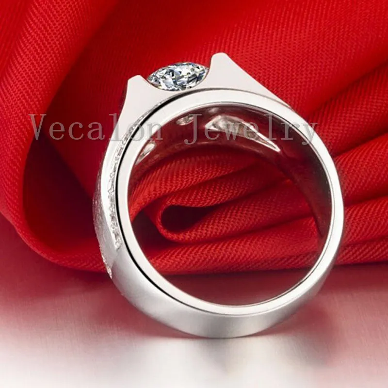 Vecalon 2016 New Wedding Band Pierścień Dla Mężczyzn 2CT CZ Diamond 925 Sterling Silver Male Engagement Finger Pierścień Biżuteria