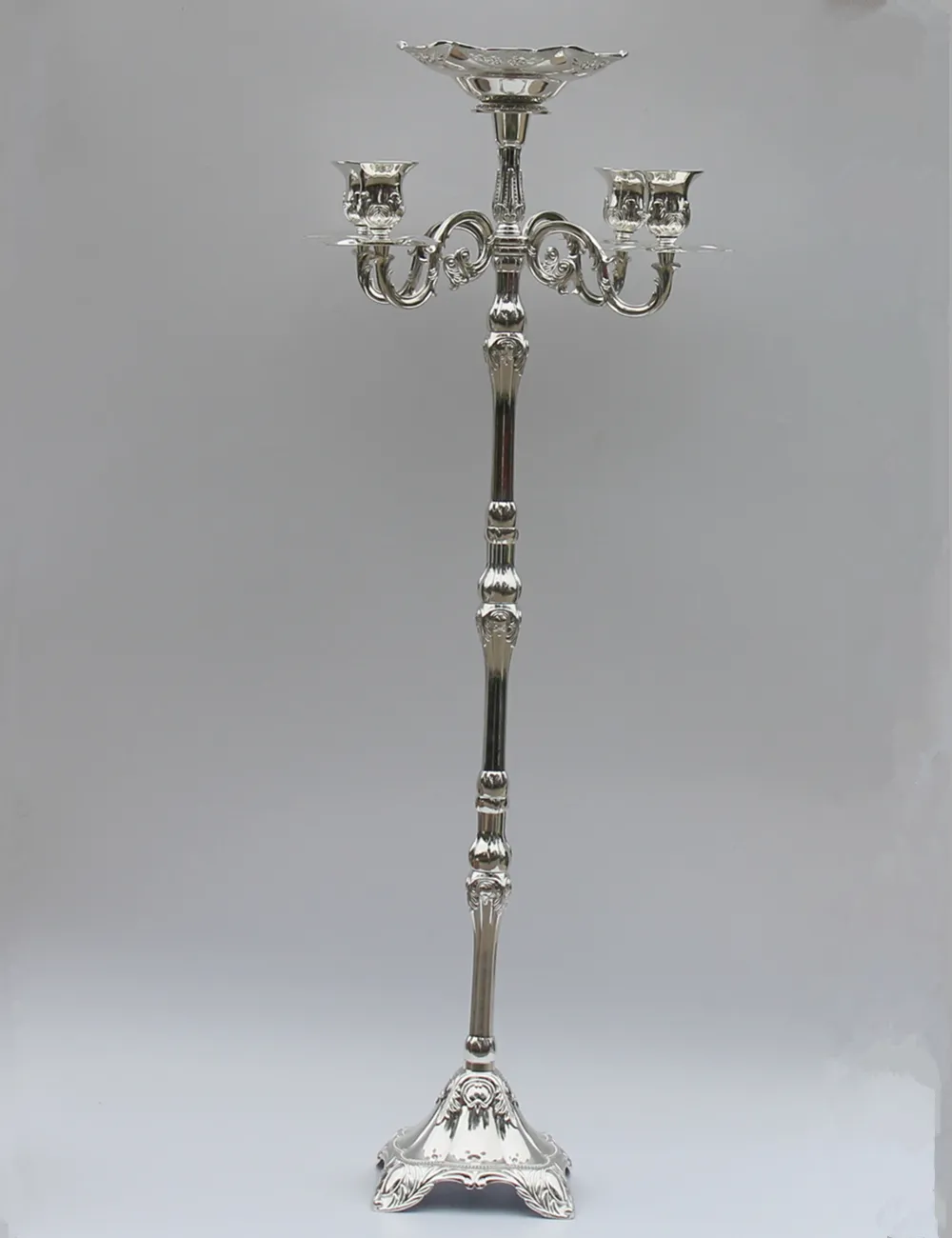 독특한 candelabra 103CM 높이 결혼식 candelabra 5 - 팔 캔들 홀더 실버 도금 촛불 스틱 꽃 그릇