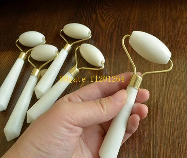 Ganzes Gesichtsrelaxation Schlampe Werkzeug Weiß Natural Jade Roller Massagegeräte für Gesicht Jade Massage Stone6382798