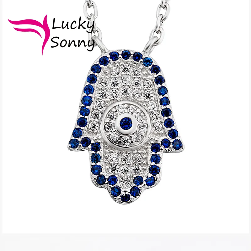 Collier de main Hamsa unique du Moyen-Orient avec des pierres multicolores pavées de mode bijoux en argent sterling 925 pour les femmes dans Lucky Sonny Store