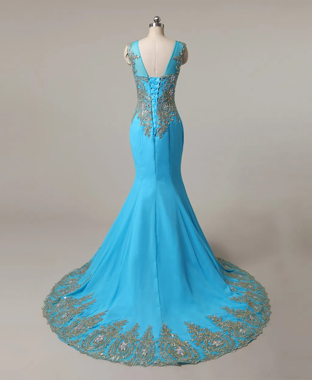 2021 New Black Blue Long Lace Mermaid Formal Evening Dresses Scoop Crystal Lace Up Pagant Prom Party Gown Stock Q15