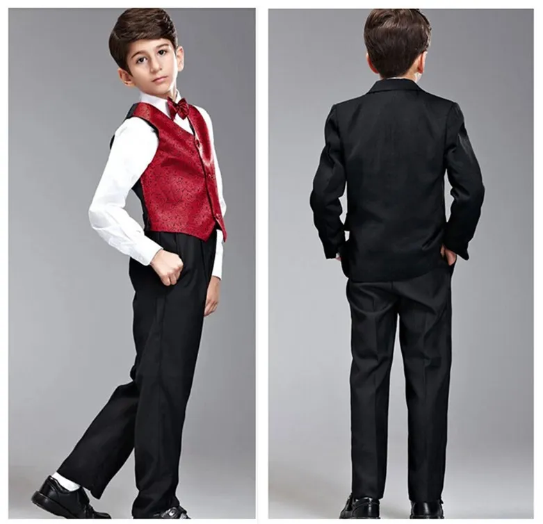 Sur mesure noir Boy039s Occasion formelle enfants costume de mariage garçons tenue garçon costume smoking Blazers 5 pièces ensemble F 10095032189