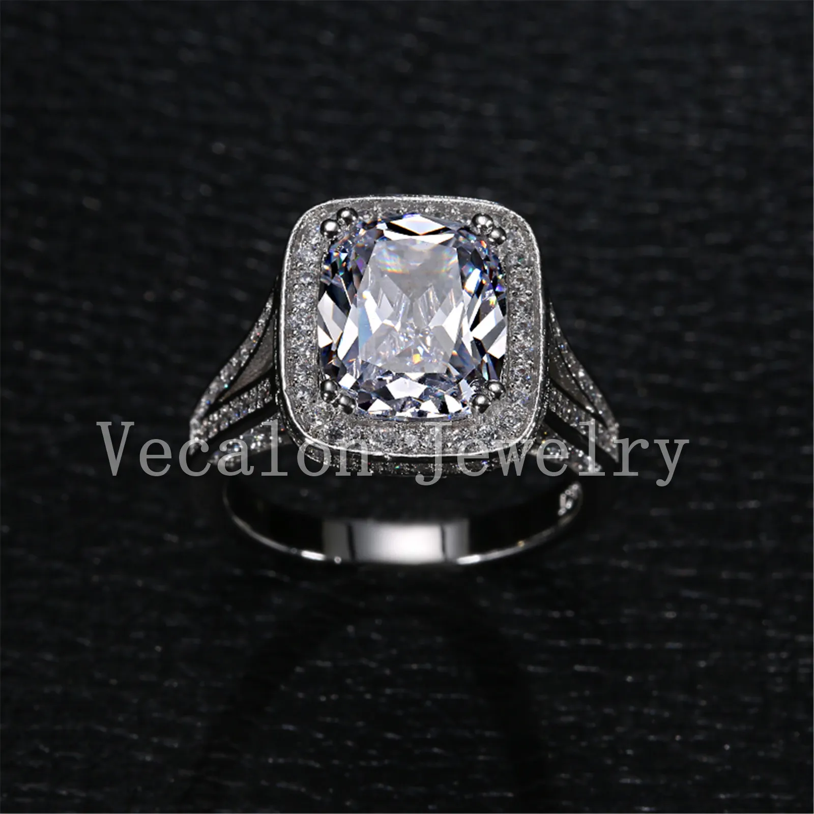 Vecalon Cushion cut 10ct Simulated diamond ring Cz Stone 14KT White Gold Filled Engagement Wedding band Ring for Women Sz 5-11